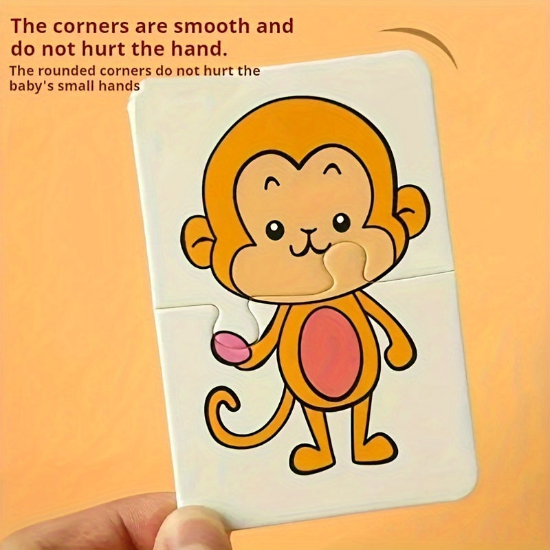 Animal and fruit-themed matching puzzle cards, perfect for kids to develop cognitive skills. Ideal for toddlers and great as party favors or gifts for birthdays, baby showers, and holidays. Suitable for ages 0-3.