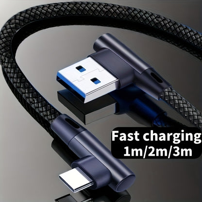 UGREEN USB to USB C Cable in 1 piece or 3 pieces, with 90-degree design for fast charging. Compatible with various devices such as iPhone, Samsung, Google Pixel, LG, and Nintendo Switch.