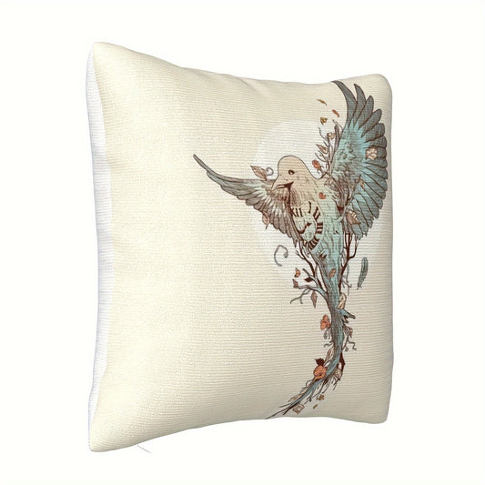 Modern Throw Pillow Cover in Timebird Style - Made of Polyester with Zipper Closure - Hand Washable, Woven Design, Suitable for Different Room Styles - Adds Elegance to Your Sofa or Bedroom (Pillow Sold Separately)