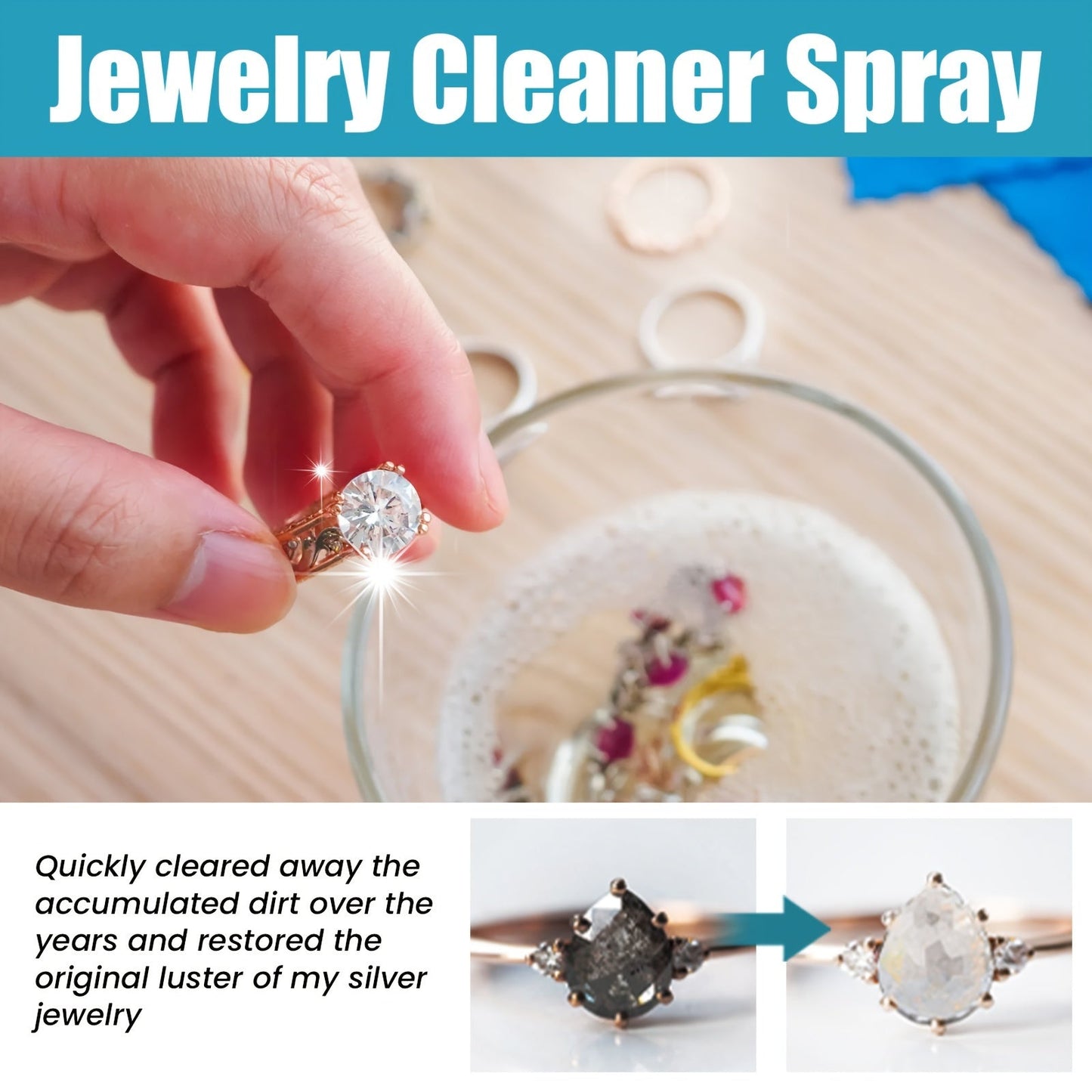 Effective Jewelry Cleaning Spray - Eliminates Stains & Tarnish on Gold, Silver, and Glass - Perfect for Household Cleaning