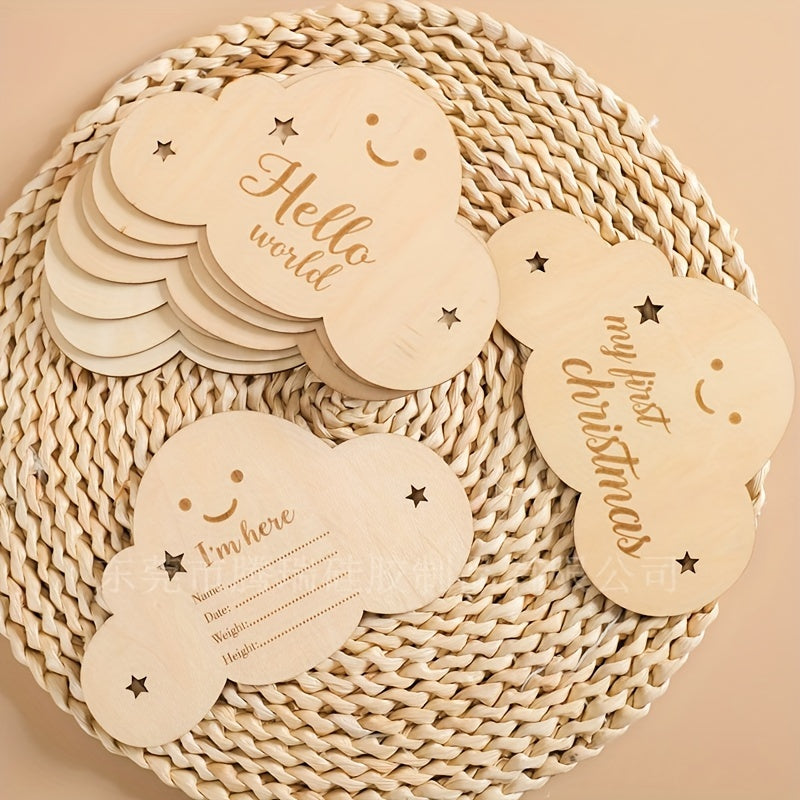 Set of 8 milestone cards, including monthly milestones, wooden birth sign, photography props, first year growth card, and pregnancy journey markers. Perfect for children's showers and photo sessions.