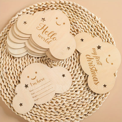 Set of 8 milestone cards, including monthly milestones, wooden birth sign, photography props, first year growth card, and pregnancy journey markers. Perfect for children's showers and photo sessions.