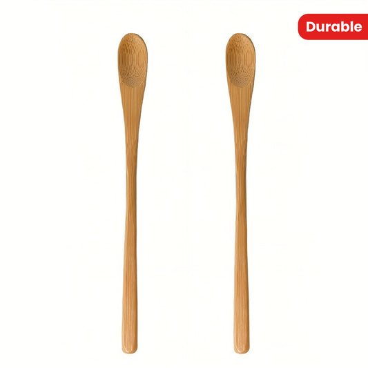 2pcs Wooden Jam Spoon with long handle, made of durable bamboo material for stirring, mixing and serving various ingredients.