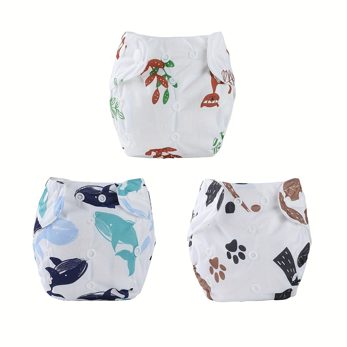 Set of 3 Unisex Baby Training Pants, Waterproof Cotton Cloth Diapers, Adjustable Snap Closure for Ages 0-3 featuring Cute Printed Designs - Washable Pull-Up Diaper Covers for Toddlers