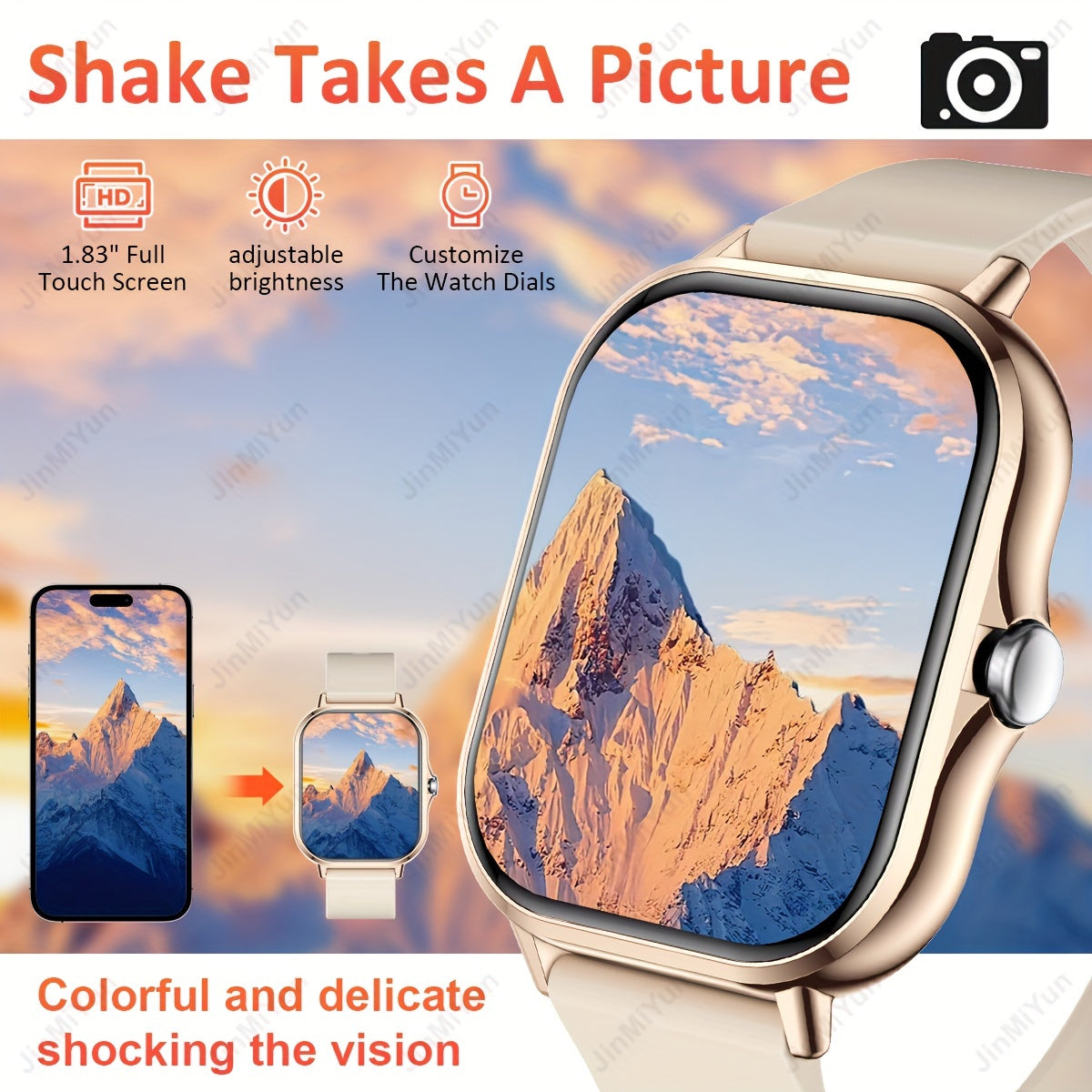 1.83 inch full screen touch sports smartwatch for men and women with wireless call/message reminder, custom watch face wallpaper, multiple sports modes, message reminder, phone answer/dial