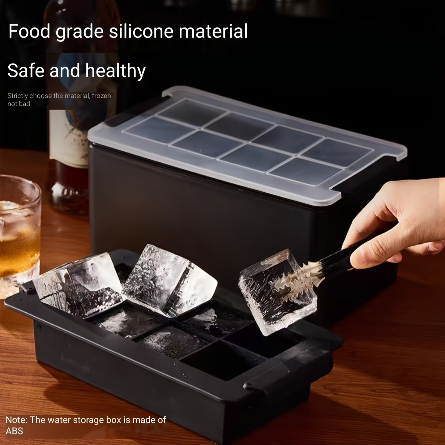 Create perfectly shaped ice cubes with the Silicone 8-Cube Ice Mold Tray. This transparent square ice maker tool is ideal for bars, parties, and cocktails. Easily release clear, old ice cubes for all your chilling needs.