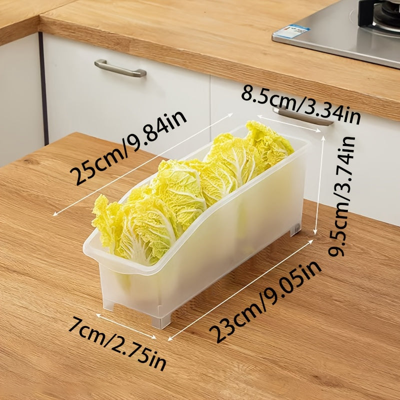 Sliding Refrigerator Organizer Bins - Set of 4, Stackable Storage Drawers for Fruits, Vegetables, Eggs, and Frozen Foods. Multi-functional Kitchen Organizer with Rolling Casters and Food-Safe Plastic Material ideal for Countertop and Sink Organization.