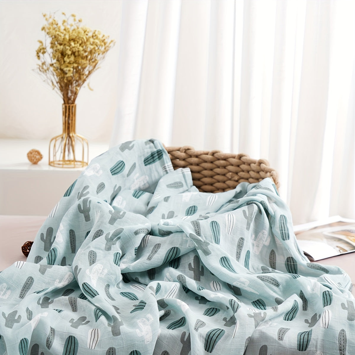 Versatile Soft Bamboo Swaddle Blanket for Kids - 2-Layered with Plant Print, Ideal for Bath Time, Sleep Time, Stroller Cover & Playmat, Easy to Clean in the Washing Machine