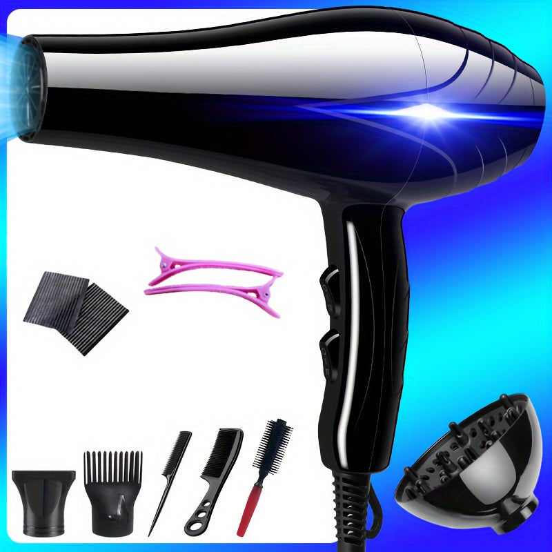 1200W Hair Dryer with Strong Wind and Extended Reach, featuring Brushless Motor, European Plug, Nozzle Accessory, Non-Foldable Handle, and 152.4cm Cord.