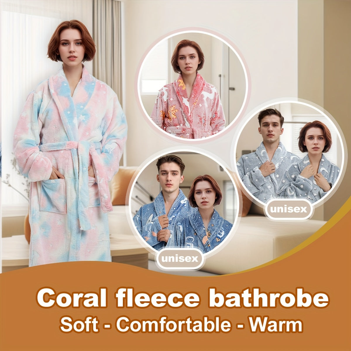 Soft cartoon print bathrobe - cozy, machine washable for shower & sleep.