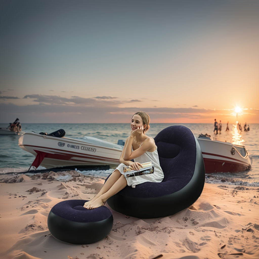 Flocking Lazy Couch: Adjustable Inflatable Sofa Chair for Indoor Use