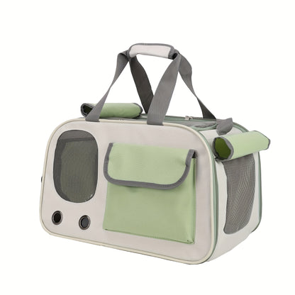 Portable pet carrier bag for cats and small dogs, fashionable, ventilated, foldable single shoulder space capsule for easy travel.