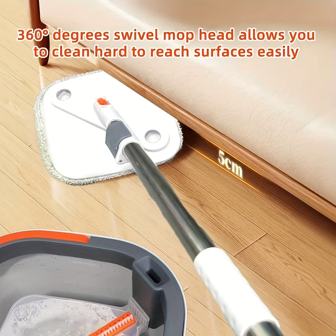 Grey Self-Cleaning Rotating Mop and Bucket Set with 360° Swivel Head for Hardwood, Tile, and Marble Floors - Dual-Use Wet and Dry Mop Kit, Self-Draining Dirty and Clean Water System - Ideal for Living Room, Bedroom, Bathroom, Toilet, and Kitchen.