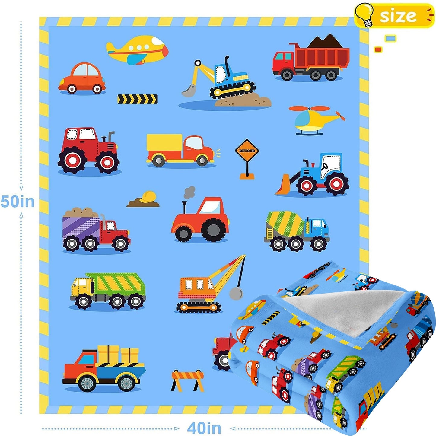 Building Boys and Girls Lightweight Blanket - This cute and soft Small Truck Car Blanket is perfect for keeping your little one cozy. Featuring a comfortable flannel edge and velvet blue throw blanket measuring 40x50 inches, it makes a lovely gift.