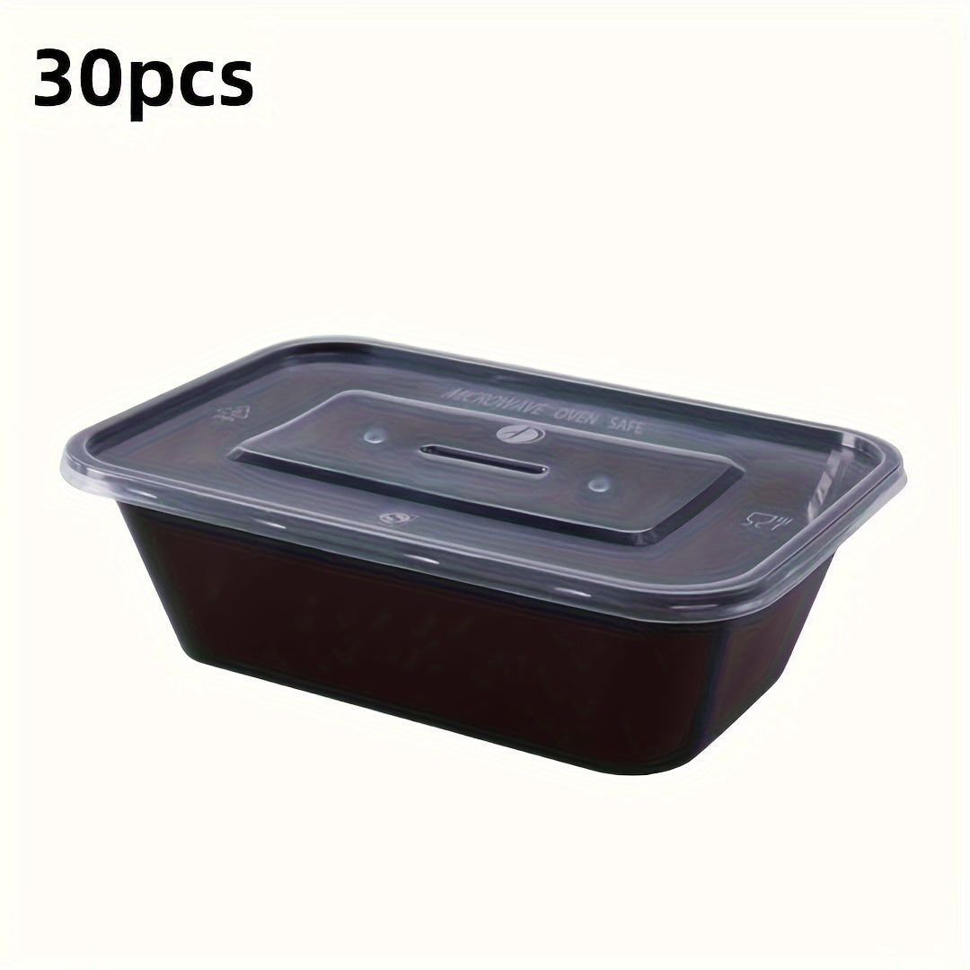 Set of 10/30 meal prep containers that are microwave-safe and perfect for storing takeout food. These leak-resistant containers can be stacked for easy storage and are safe to use in the dishwasher and freezer. They are portable bento boxes that are