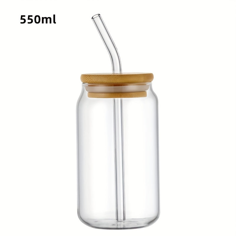 Glass cup with lid and straw for bubble tea, juice, beer, milk, mocha, or other beverages, available in 350ml or 550ml sizes.