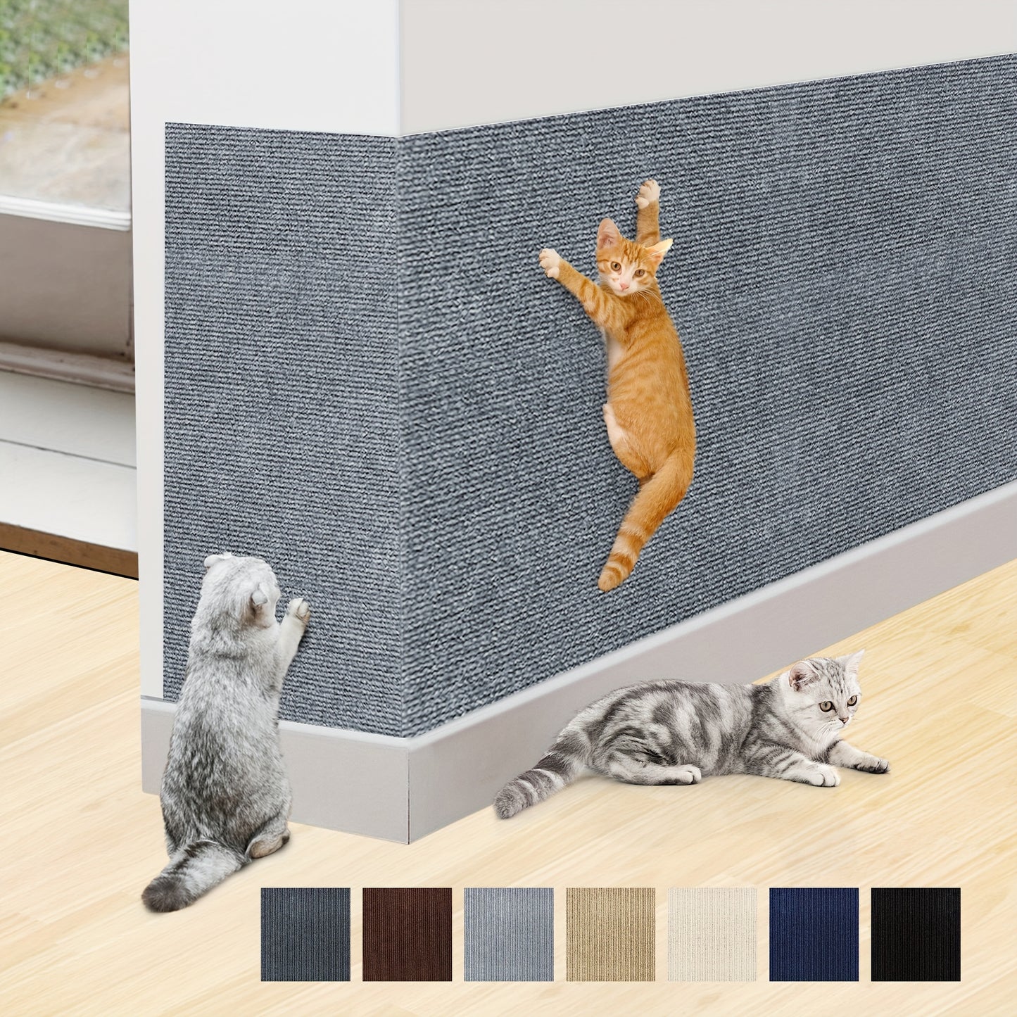 Durable cat scratching mat made of long-lasting polyester, easy to install and customizable for furniture protection and claw care.