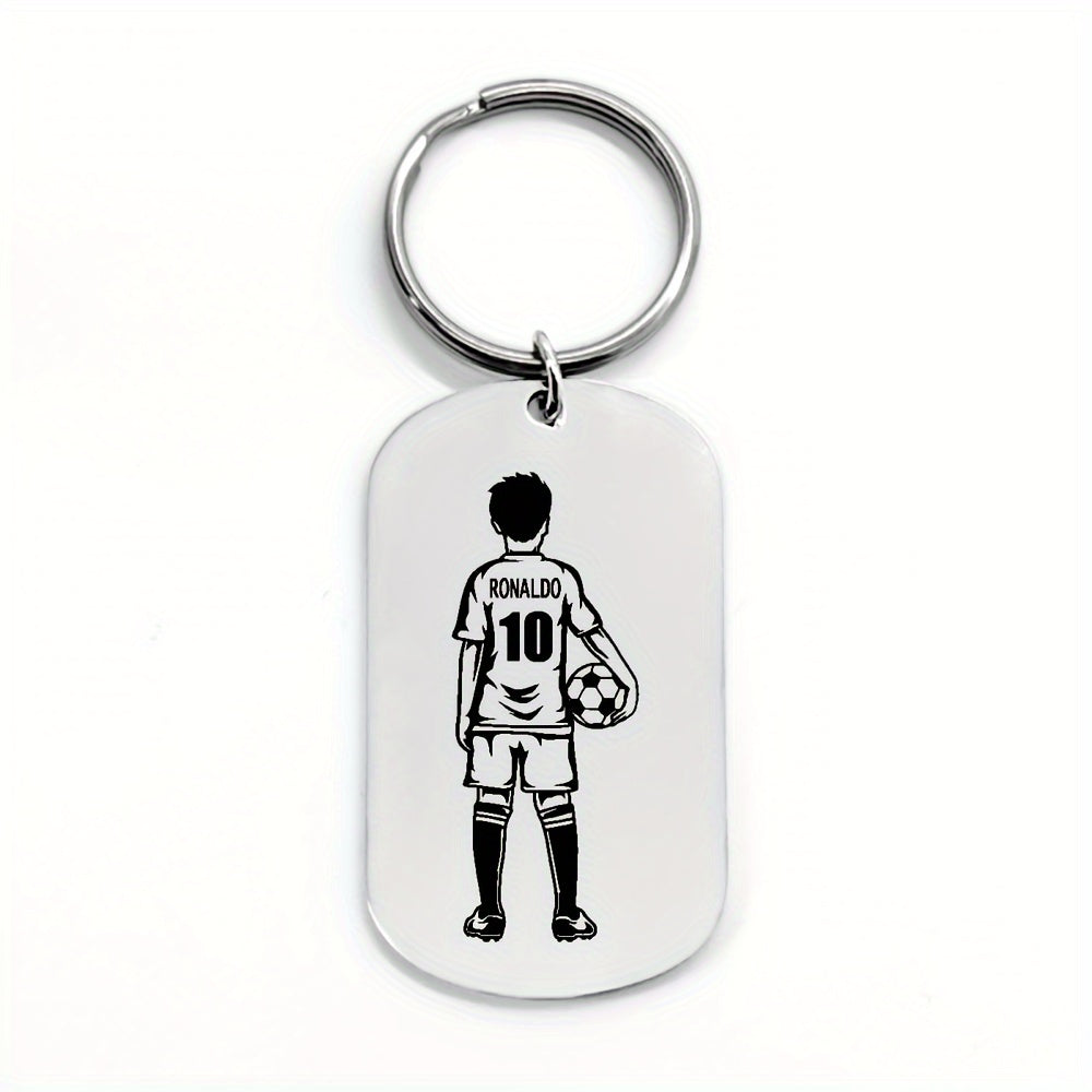 Football Player Keychain for Men, Customized with Name and Number, Durable Stainless Steel, Perfect Birthday Present