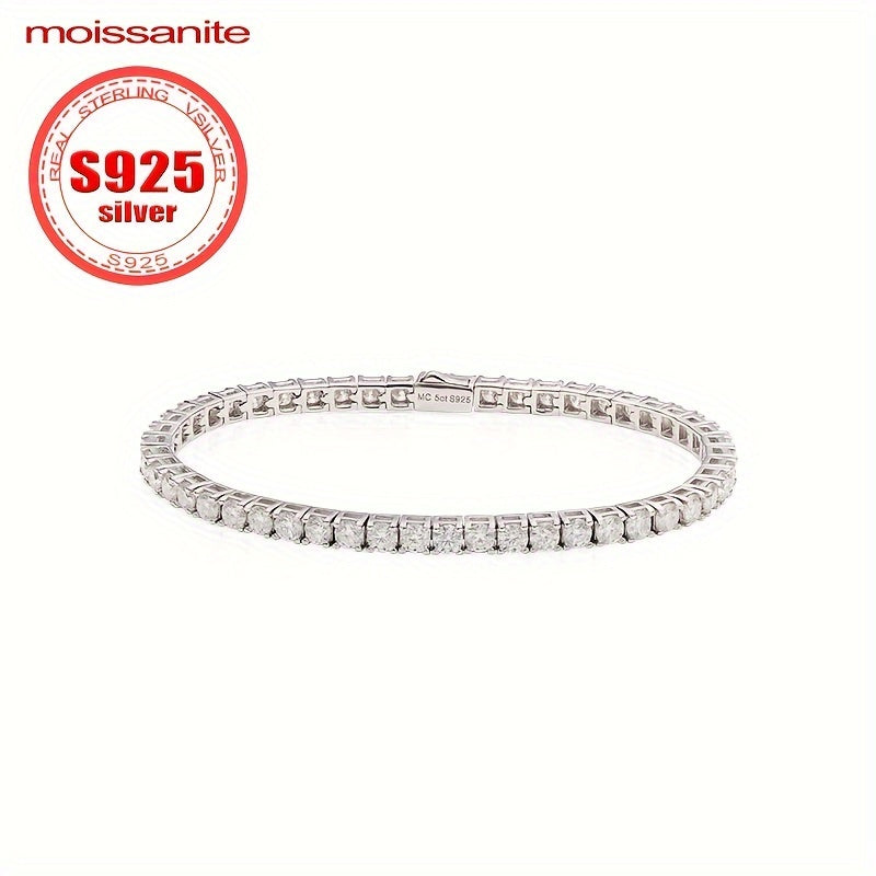 S925 Sterling Silver Moissanite Tennis Bracelet featuring a Full Row of Luxurious and Elegant Style Moissanite Stones. Perfect Jewelry Gift for Women.