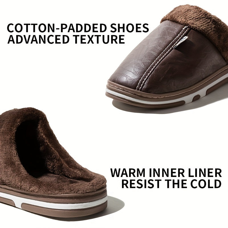 Men's cozy house slippers with anti-skid sole and fuzzy lining for indoor wear in autumn and winter.