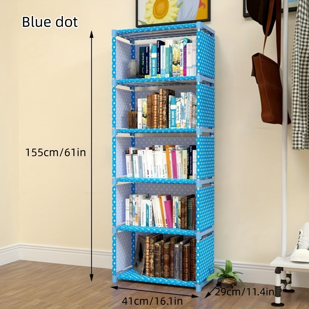 This versatile 5-layer bookshelf unit combines storage racks and vertical cabinets, perfect for organizing your bedroom or living room. Display books, dolls, figures, and clothes with ease. Simplify your life with this convenient storage solution.