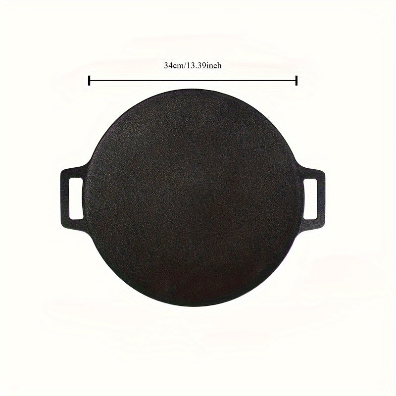 Get grilling with our Cast Iron BBQ Grill Pan - a Non-Stick Korean Barbecue Plate featuring convenient Integrated Handles. This versatile pan is Hand Wash Only and is suitable for use with Gas, Open Fire, Home & Outdoor Cooking. With its Multipurpose