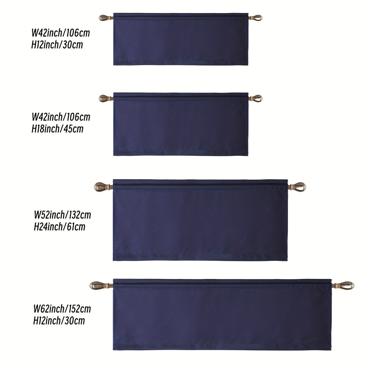 One piece of solid rod pocket valance curtain with a rod cover design suitable for use in the kitchen, bedroom, or bathroom.