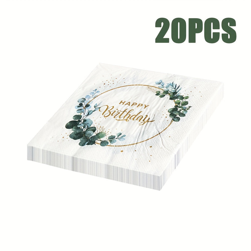 Pack of 20 Happy Birthday Disposable Printed Square Napkins, 33.02x33.02cm