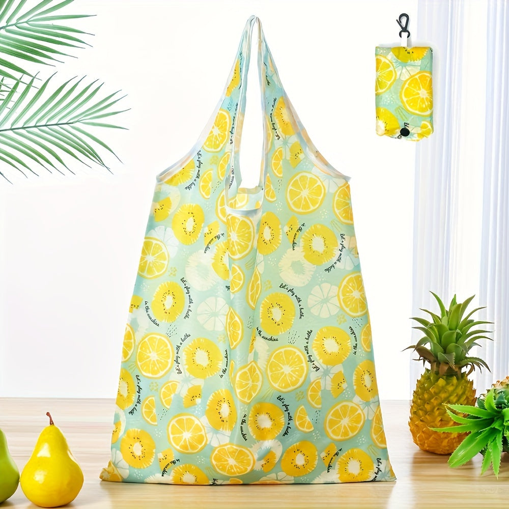 Large Foldable Tote Bag with Vibrant Floral Pattern, Made of Durable Polyester, Ideal for Outdoor Activities - Includes Shoulder Straps and Carabiner Closure, Great for Shopping and Reusable.