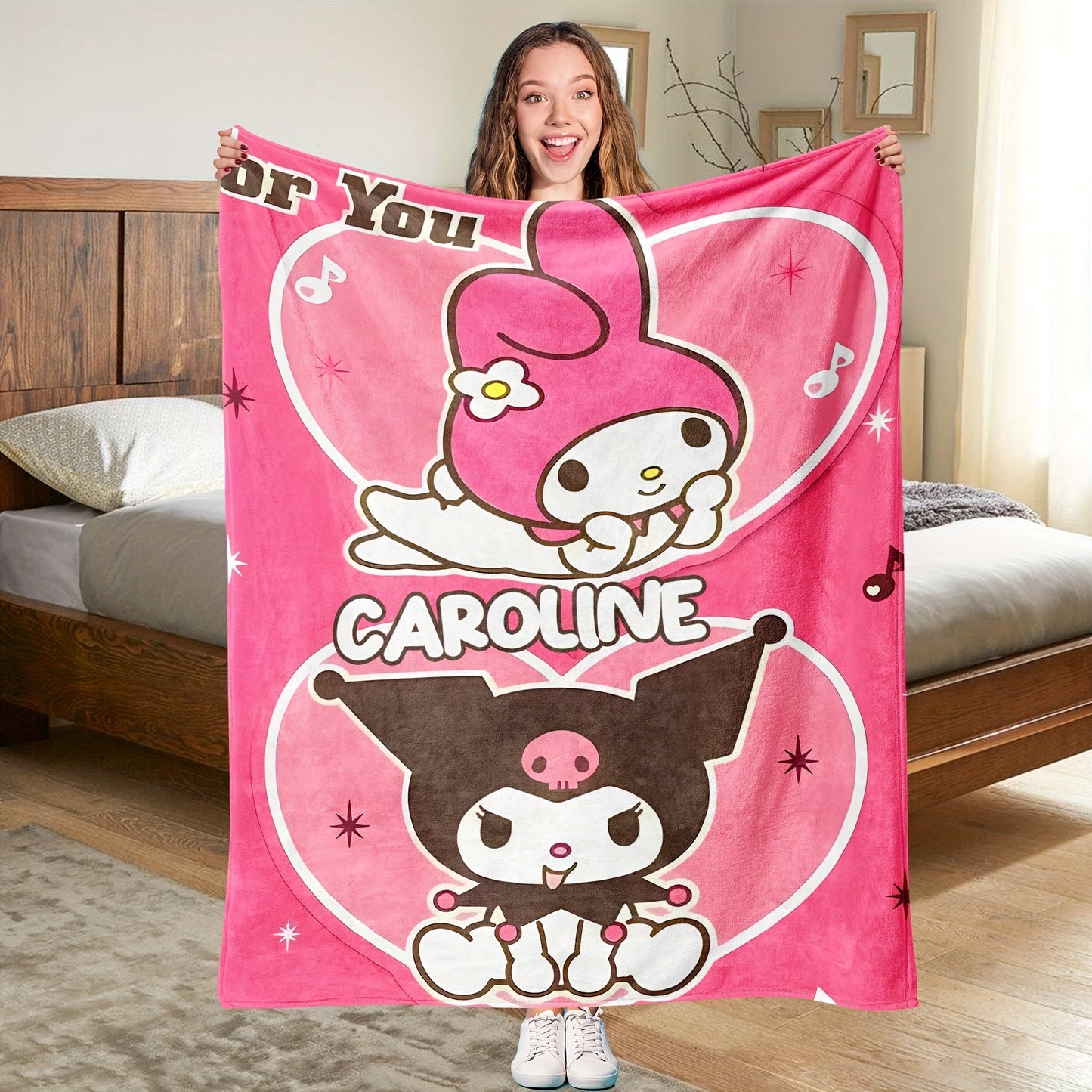 Stay Warm and Cozy with the Sanrio Melody Ultra-Soft Flannel Throw Blanket - Ideal for All Seasons, Featuring a Vibrant Digital Print, Great for Camping or Snuggling Up in Bed