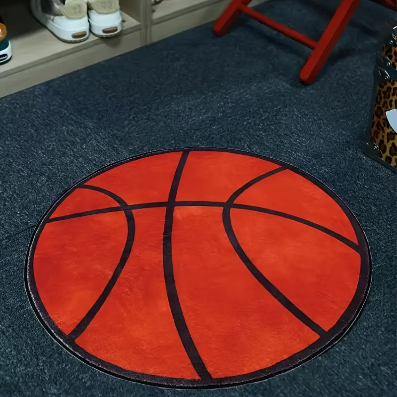 Thick Basketball-Inspired Round Area Rug - Soft Polyester Material, Easy to Clean - Perfect for Bedroom, Living Room, or Playroom Decor - Provides Comfort and Style, Bedroom Rug Option