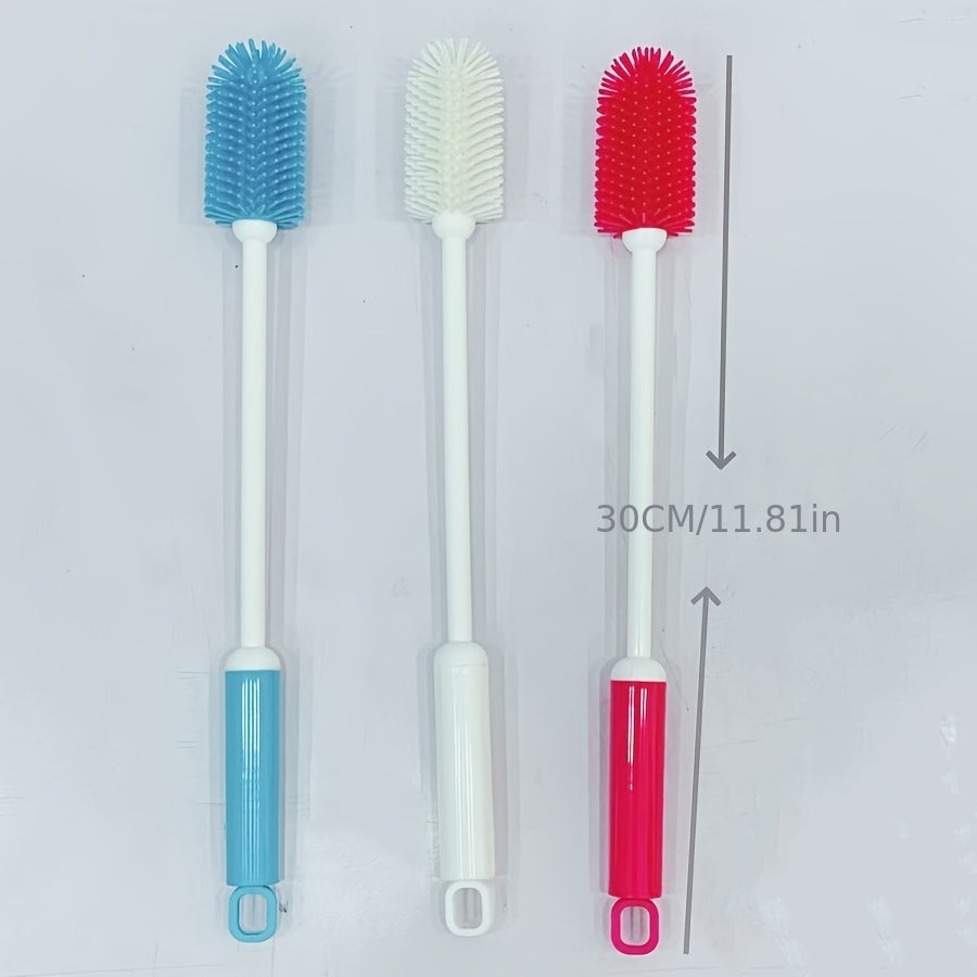 Long-Handled Silicone Cup Brush: A Versatile Cleaning Tool for Bottles, Cups, and Containers. 360-Degree Rotating Head, Reusable and Eco-Friendly with a PC Handle - No Power Required.