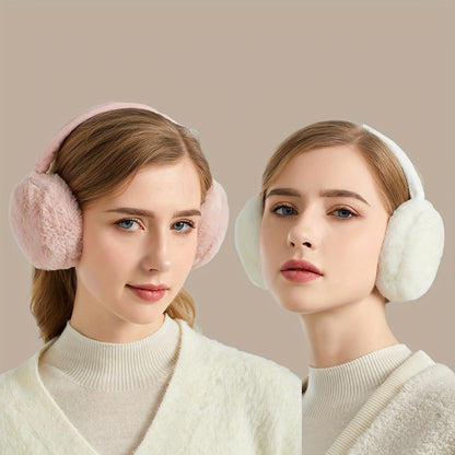 Set of 2 Women's Foldable Earmuffs in Solid Colors, Stylish and Portable Plush Warmth