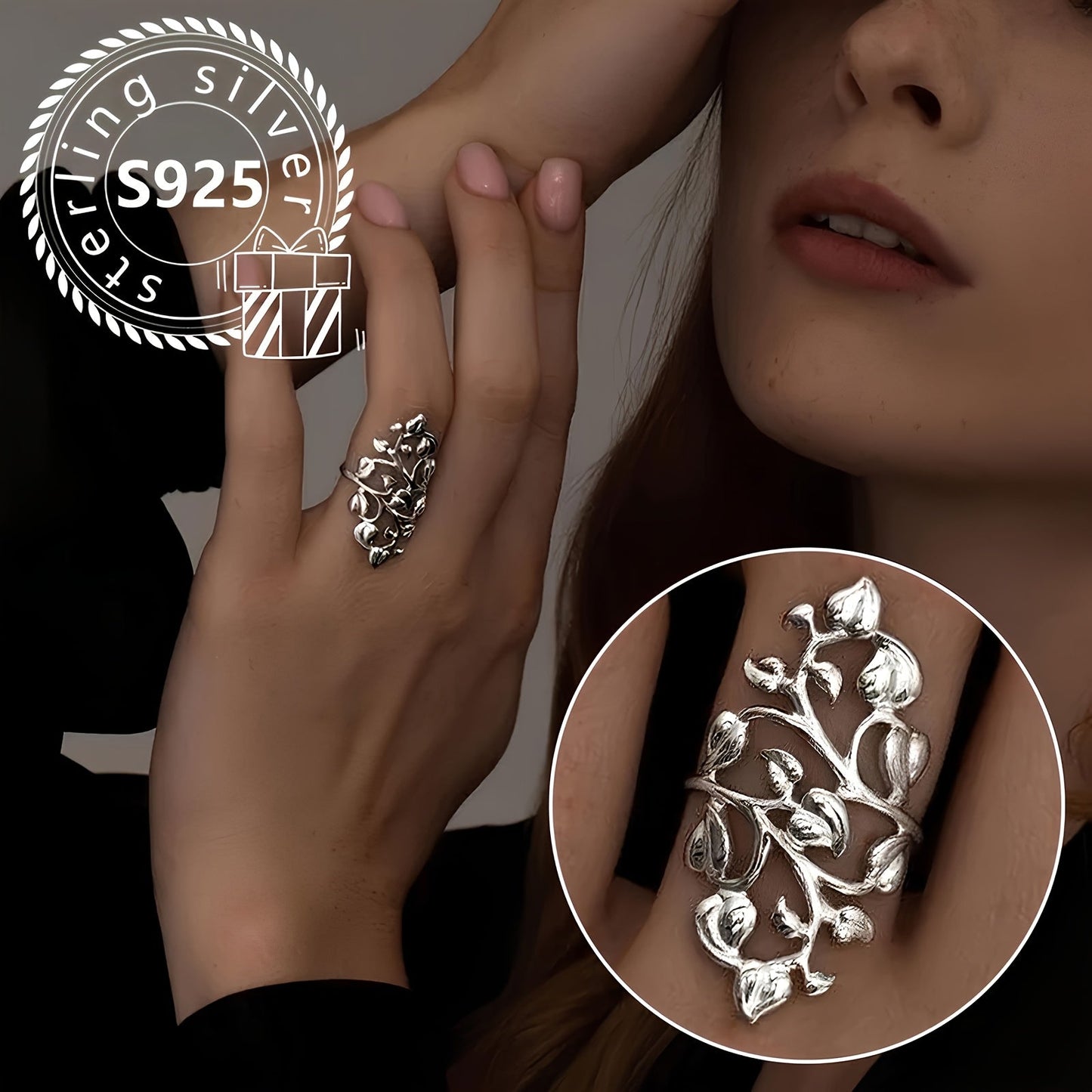 Beautiful S925 Sterling Silver Leaf Wrap Ring - Allergy-Free, Unique and Eye-Catching Design, Ideal for Both Everyday and Formal Wear, Long-Lasting and Comfortable Piece of Jewelry for Women, Lightweight at 4.1g, Great as a Gift, Stylish and Elegant Look