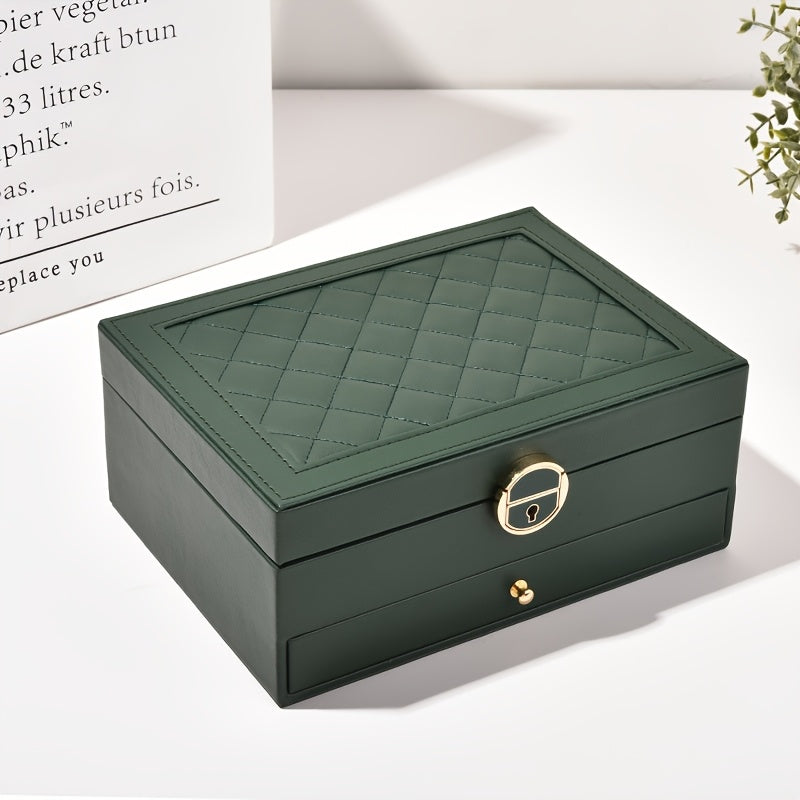 Luxurious faux leather jewelry organizer with lock, spacious drawers for accessories - perfect gift for women and girls.