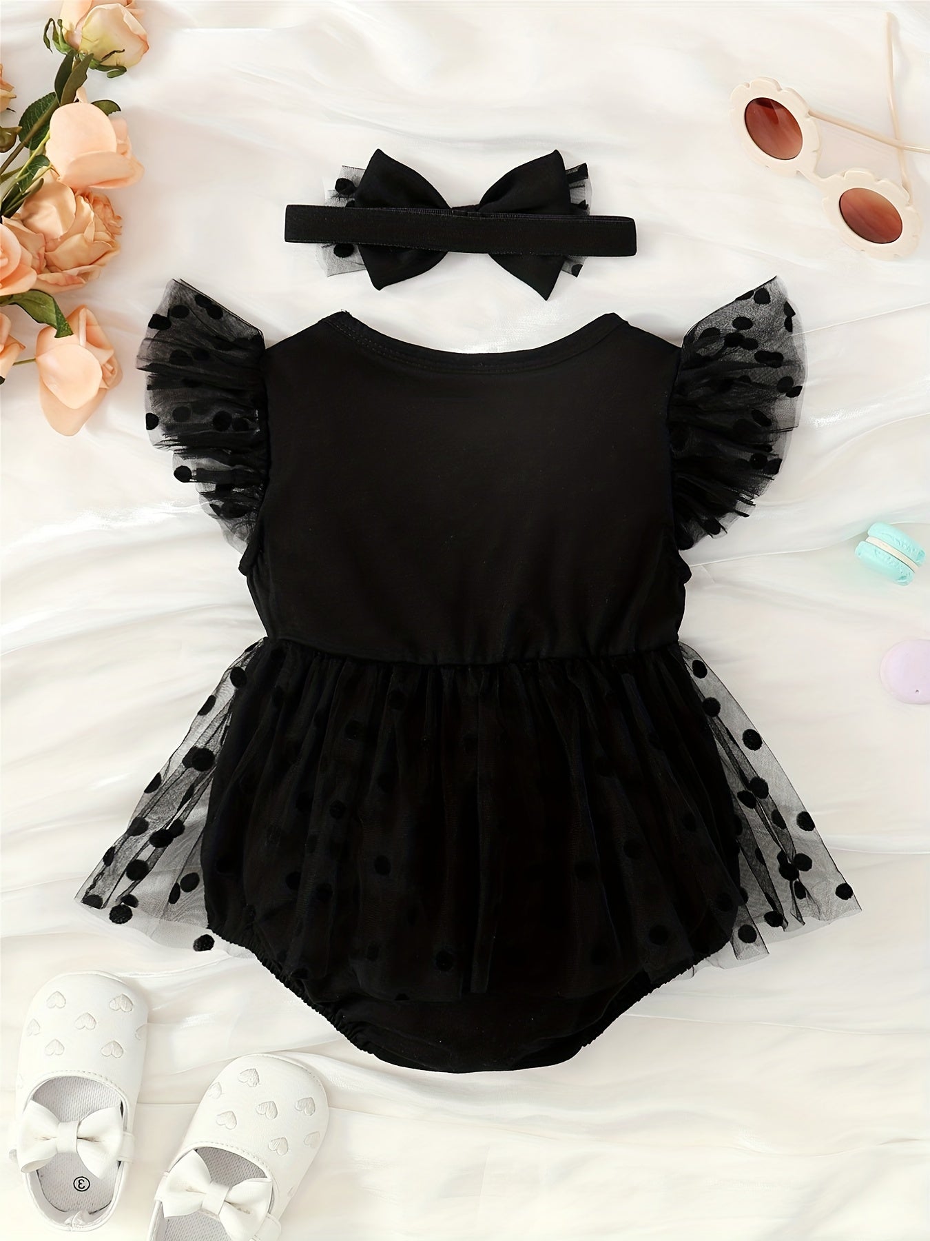 Chiffon flutter sleeve bodysuit for baby girls, ideal for parties, holidays, and outdoor wear.