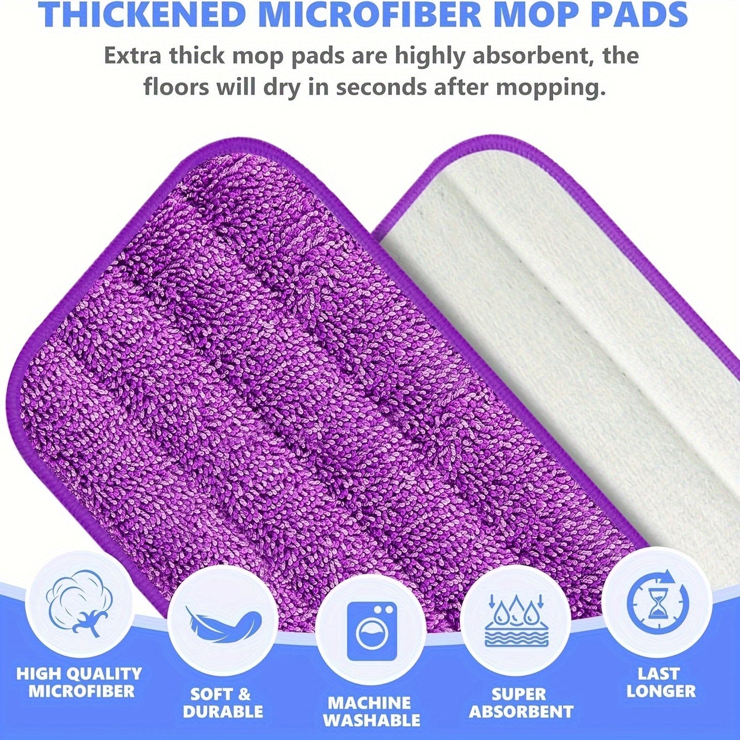 Get 18 reusable microfiber mop pads for 33.02-38.1cm spray mops. These machine washable pads are perfect for multi-surface floor cleaning with super fine fibers.