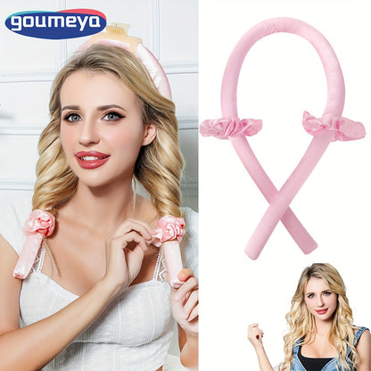 Heatless curling rod headband for natural soft waves using silk ribbon curling rod hair roller with hair tie, a DIY styling tool for overnight use.