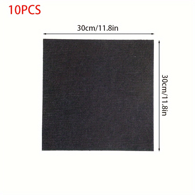 Pack of 10 Self-Adhesive Carpet Tiles for Easy Installation - Non-Slip and Durable, Ideal for Living Room, Bedroom, and Office Use. Leaves No Residue and Recommended for Dry Cleaning Only.