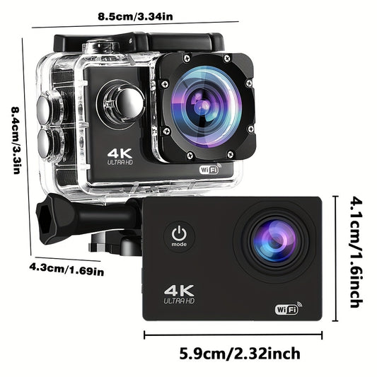 4K Ultra HD Action Camera with WiFi, Remote Control, 8GB Card, and 170° Wide-Angle Lens - Capture Your Adventures in High Definition