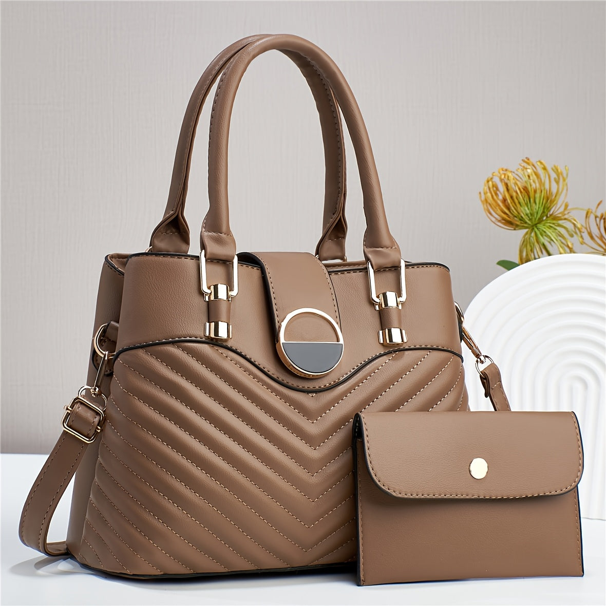 Valentine's Day women's handbag set featuring high-end feel, large tote and stylish shoulder bag.