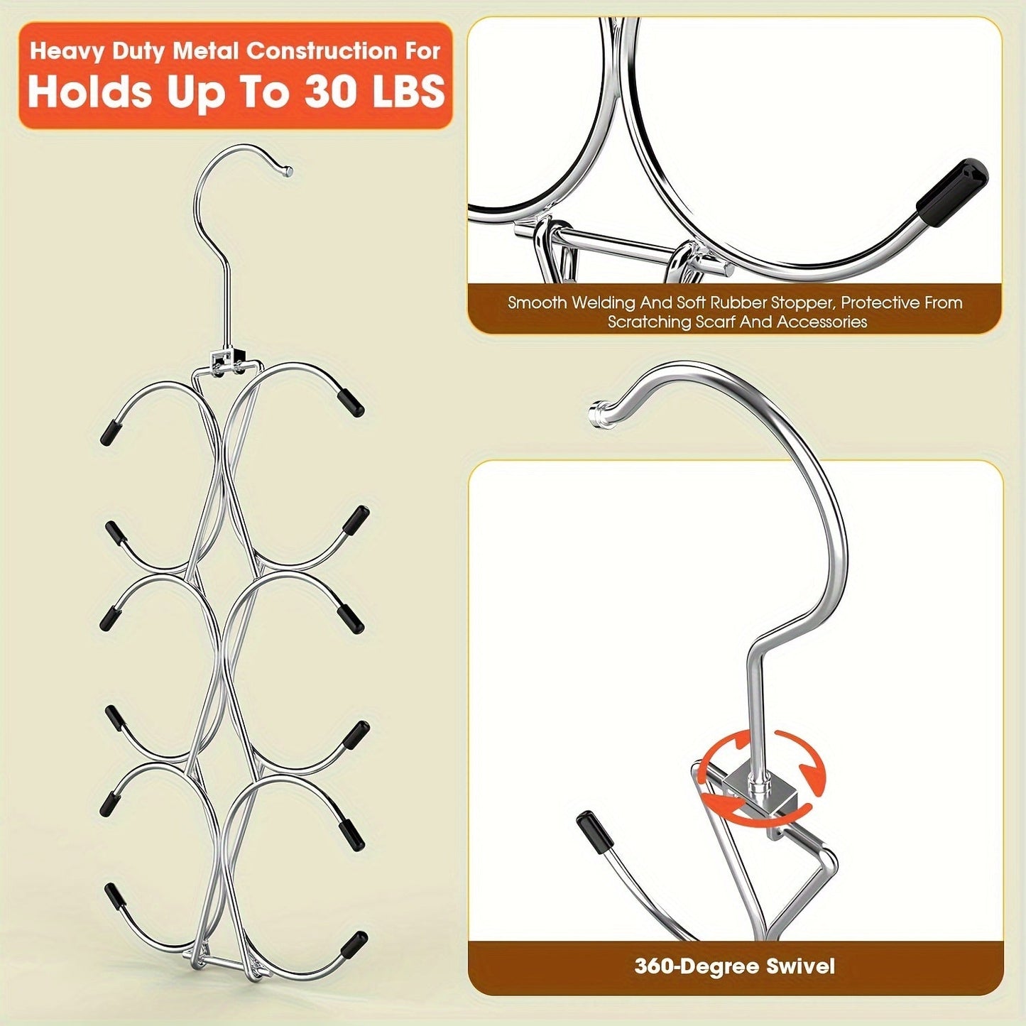 Non-slip Ties Hanger with Multiple Hooks, 360° Swivel Belts Rack for Scarves and Ties, Closet Organizer for Saving Space in Household, Wardrobe, Dorm, and Home – Perfect Gift for Men and Boyfriends