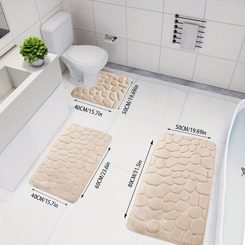 3-piece Christmas bath mat set, with ultra-absorbent, non-slip bathroom rug made of soft, comfortable, premium polyester knit weave for tub, shower, and home decor.