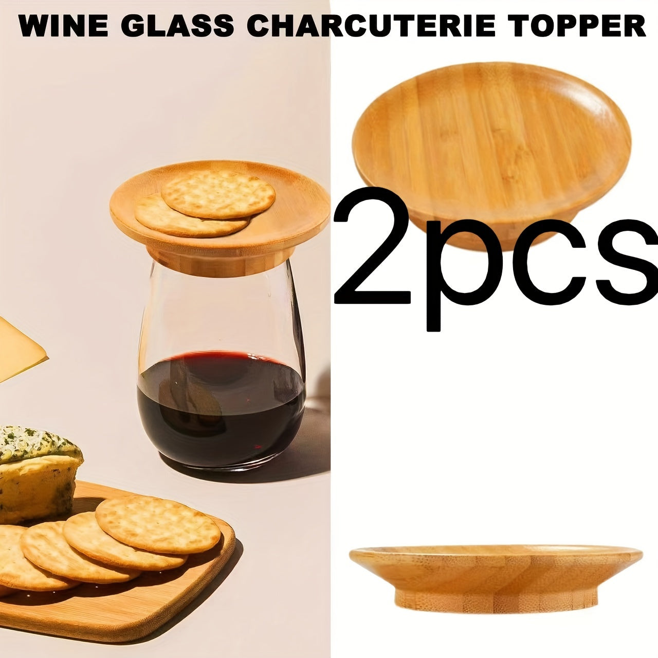 Set of 2/4/10 Bamboo Blank Wine Glass Charcuterie Toppers for DIY Boards - Round Appetizer Plates & Coasters - Perfect for Wedding Parties, Bars, Restaurants, and Family Gatherings.