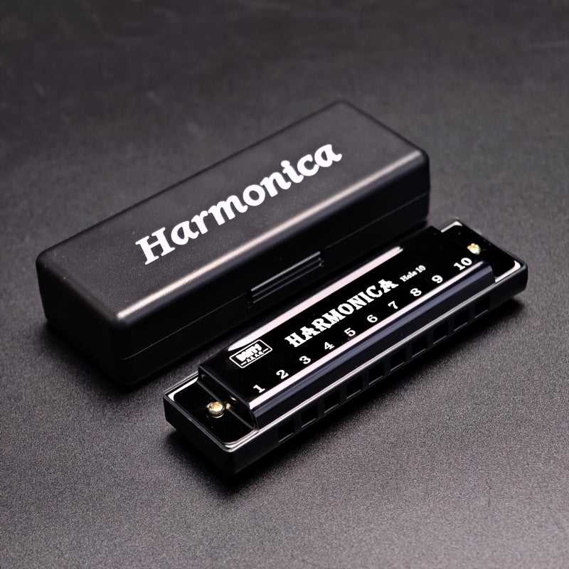 High-quality C-Tone harmonica with polished finish and durable hard shell, suitable for all skill levels and a perfect gift option.