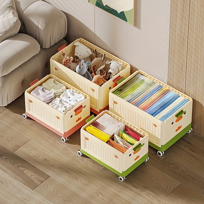 Plastic Foldable Storage Box with Wheels, Stackable Containers for Shoes, Books, Clothes, Toys - Household Organizer for Closet, Wardrobe, Bedroom, Bathroom, Office, Kitchen, Desk, Car