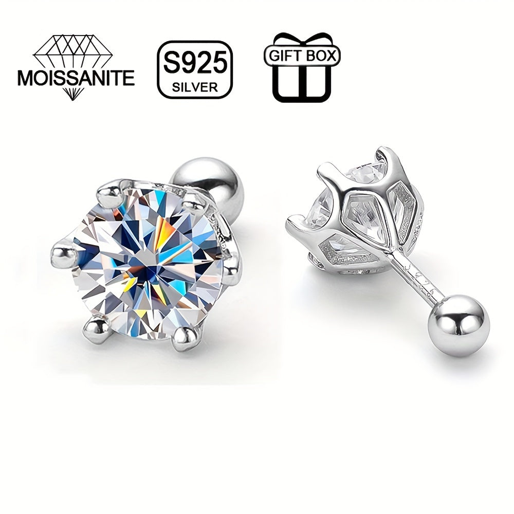 Luxurious Classic Round Shaped Stud Earrings in 18K Gold Plated Sterling Silver with Moissanite Gems. Perfect for Daily Wear, Date Nights, Parties, Vacations, Banquets, and Festivals. Ideal for Mother's Day gift. Comes in a beautiful Gift Box.