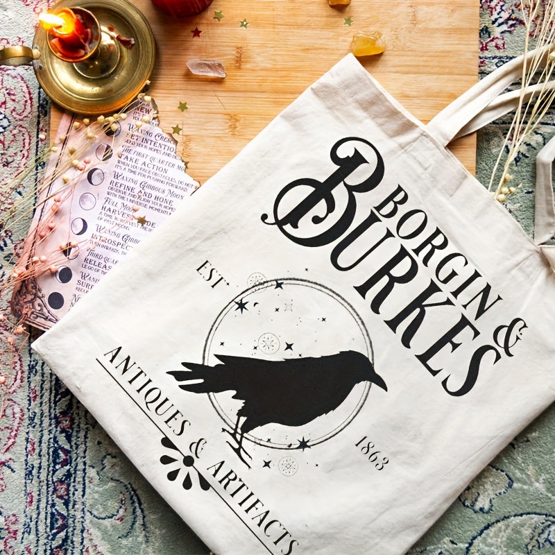 Borgin And Burkes" Crow Pattern Canvas Tote Bag, Reusable Shopping Bag - 1 piece