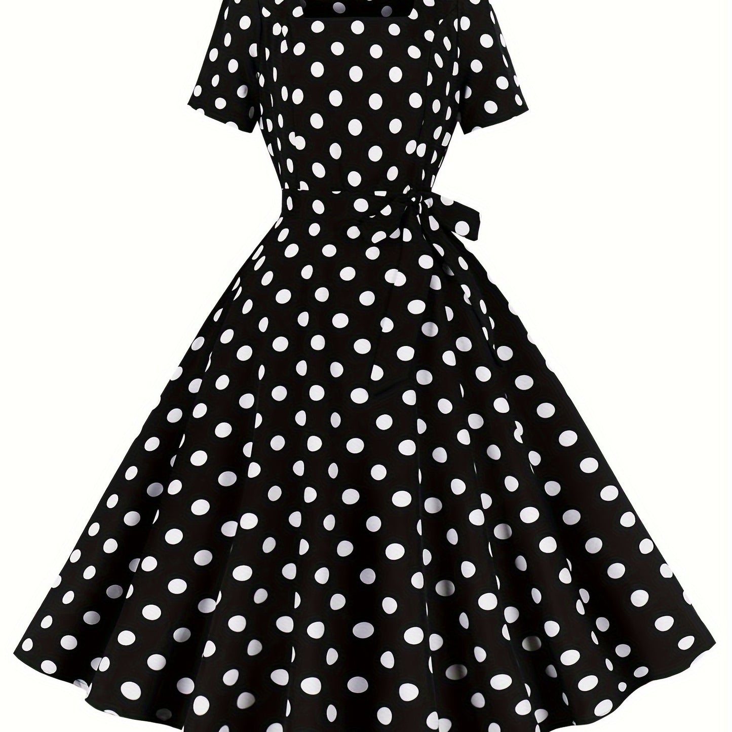 Polka Dot A Line Vintage Dress, Short Sleeve Party Dress for Women