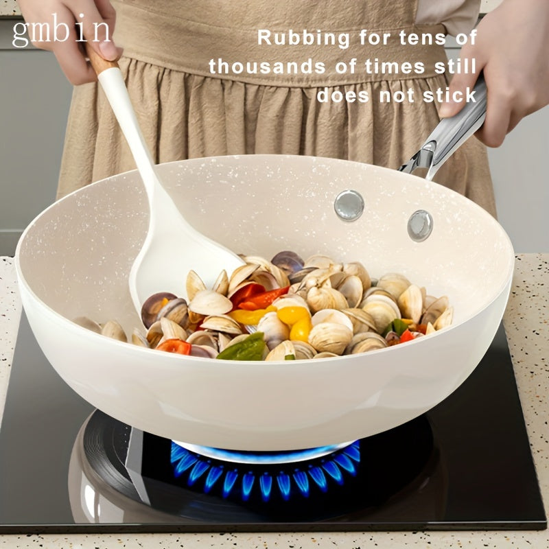 gmbin Ceramic non-stick frying pan is made of internet-famous shell porcelain, featuring a wheat rice stone flat bottom for deep frying.